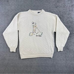 VTG Scottish Isle Bernette Knit Sweater Mens Large Embroidered Golfer USA Made